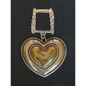 Vintage Large Silver & Gold Tone Brighton Style Heart  Pendant Scarf Ring